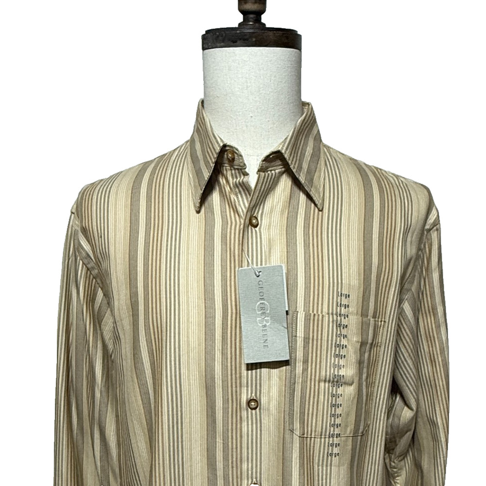 Geoffrey Beene Shirt Mens Large Beige Tan Plaid Long Sleeve Button‎ Up NWT